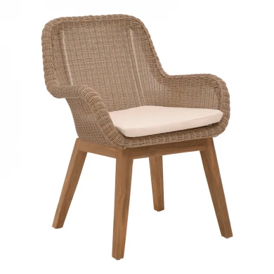 Πολυθρόνα Charlen pakoworld σκελετός αλουμινίου με teak πόδι σε φυσική απόχρωση και pe rattan 60x67x84εκ