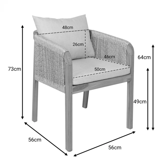 Πολυθρόνα Clarin pakoworld σκελετός teak ξύλο και pe σχοινί σε φυσική απόχρωση 55x65x73εκ