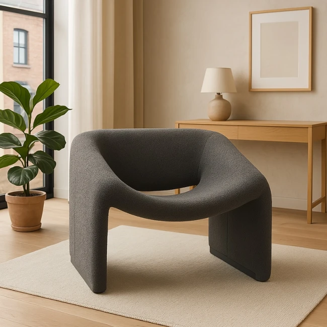 Armchair Clous pakoworld bouclé fabric in charcoal shade 86x77x73.5cm