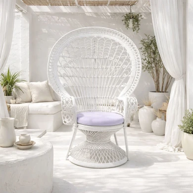 Armchair Dorothy Inart with white cushion-white rattan 115x53x147cm