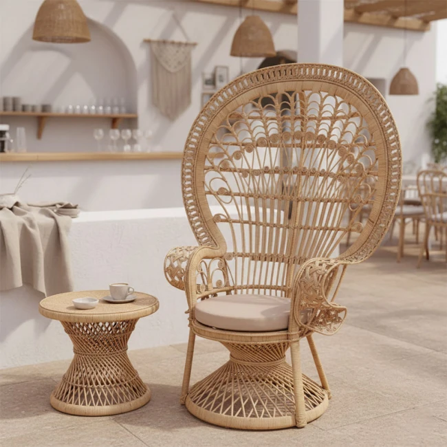 Armchair Dorothy Inart with beige cushion-natural rattan 115x57x150cm