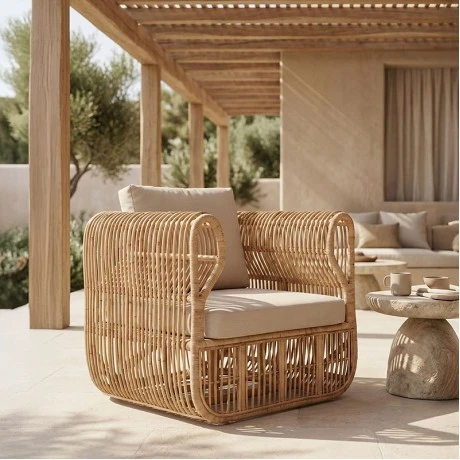 Fajole armchair pakoworld natural color rattan-beige cushion 83x92x82cm