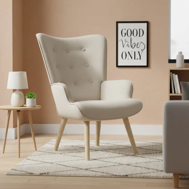 Armchair Fluffy pakoworld beige fabric-natural leg 75x69x96cm