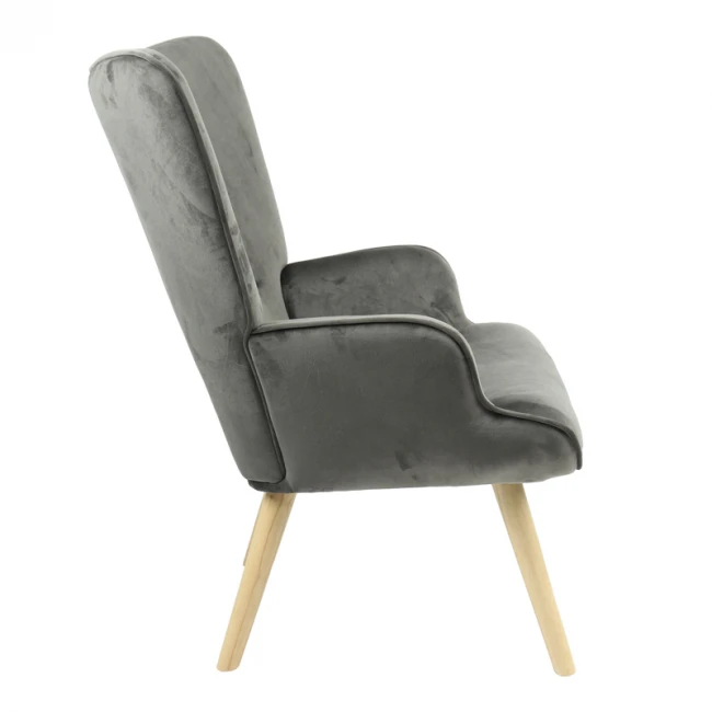 Armchair Fluffy pakoworld velvet fabric dark grey-natural leg 75x69x96cm