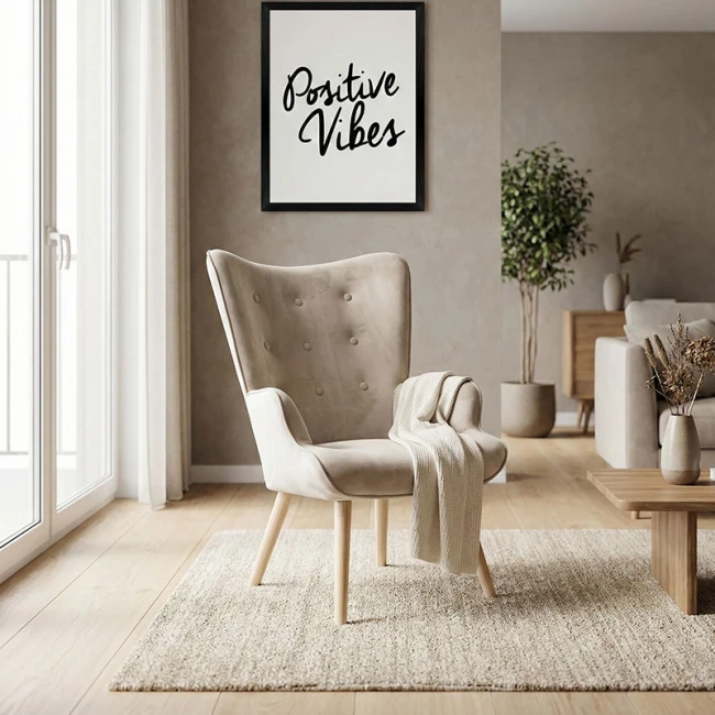 Armchair Fluffy pakoworld velvet fabric beige-natural leg 75x69x96cm