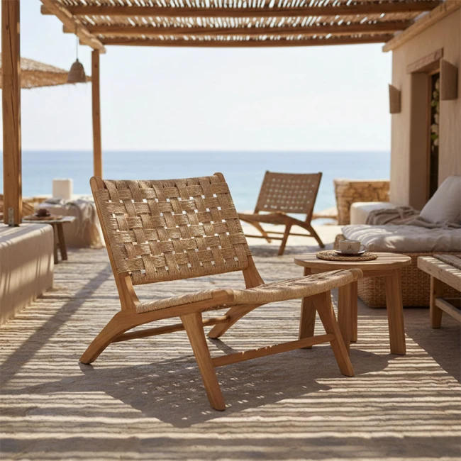 Foldere pakoworld armchair natural teak wood pe rope 65x78x68cm