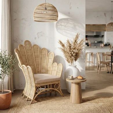 Armchair Fragia Inart with beige cushion-natural rattan 85x96x120cm
