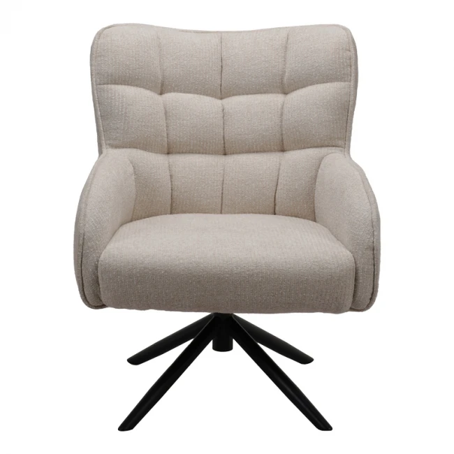 Πολυθρόνα Fremilia pakoworld περιστρεφόμενη γκρι-μπεζ ύφασμα με μαύρη μεταλλική βάση 75x80x94εκ
