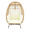 Armchair Frox pakoworld wicker rattan natural-metal natural-black legs-beige cushion 96x76x145cm