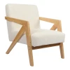 Armchair Garifa pakoworld white fabric and legs in natural color 79x75x75cm