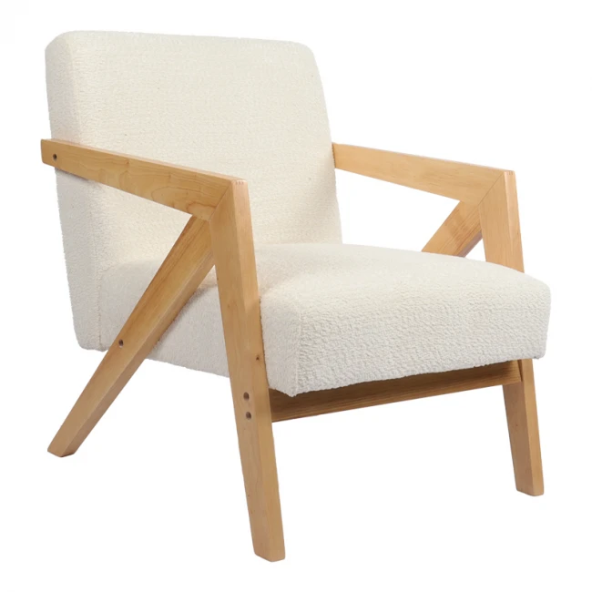Armchair Garifa pakoworld white fabric and legs in natural color 79x75x75cm
