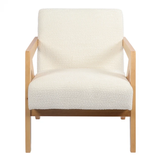 Armchair Garifa pakoworld white fabric and legs in natural color 79x75x75cm