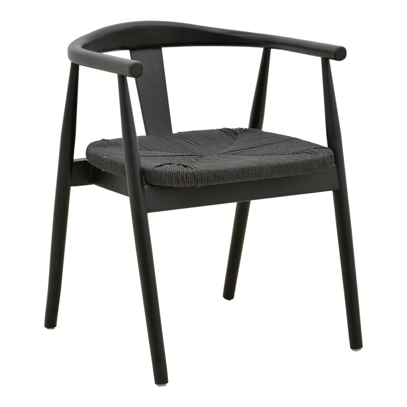 Gernine armchair pakoworld black solid beech wood with rope 56x49x73cm