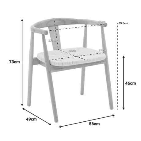 Gernine armchair pakoworld black solid beech wood with rope 56x49x73cm