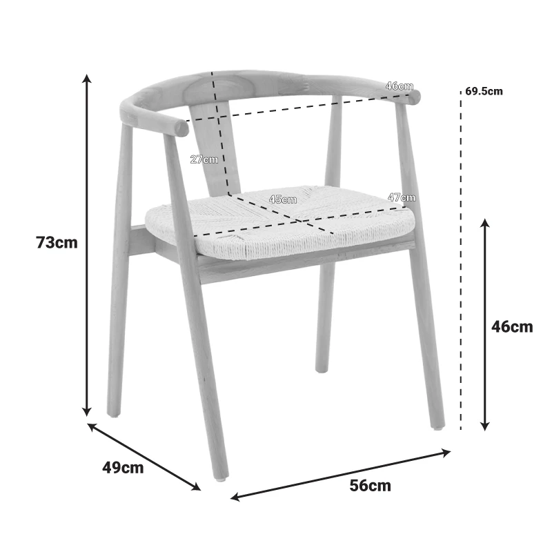 Gernine armchair pakoworld black solid beech wood with rope 56x49x73cm