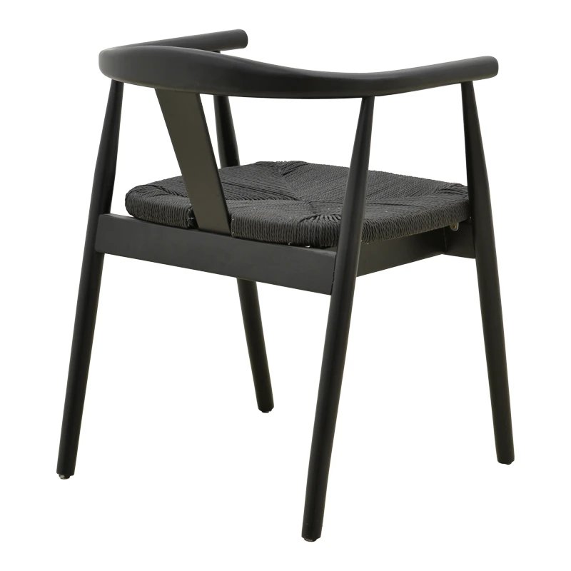 Gernine armchair pakoworld black solid beech wood with rope 56x49x73cm