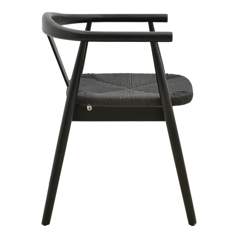 Gernine armchair pakoworld black solid beech wood with rope 56x49x73cm