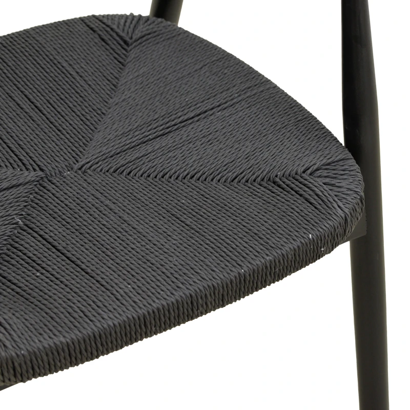 Gernine armchair pakoworld black solid beech wood with rope 56x49x73cm