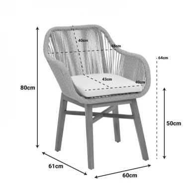 Kalie armchair pakoworld teak wood and synthetic rope in natural-black shade with cushion 60x61x80cm