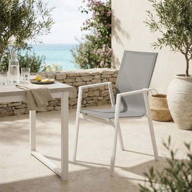 Garden armchair Dashiell  pakoworld metal white textilene light grey 57x71x93cm