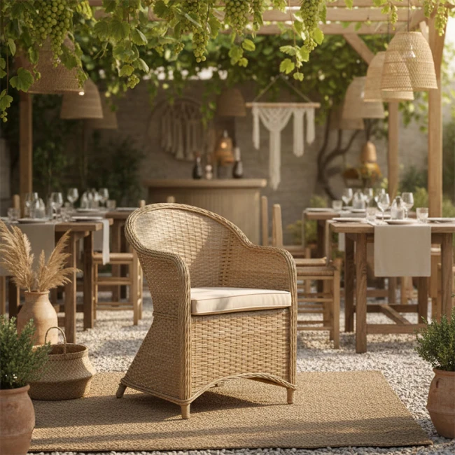 Garden armchair Hadrian pakoworld rattan brown-textilene beige 57x70x85cm