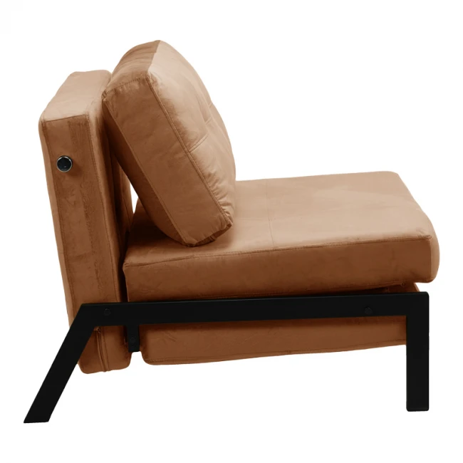 Πολυθρόνα-κρεβάτι Fancy pakoworld βελούδο σε σάπιο μήλο απόχρωση και πόδι μαύρο μέταλλο 95x98x70εκ