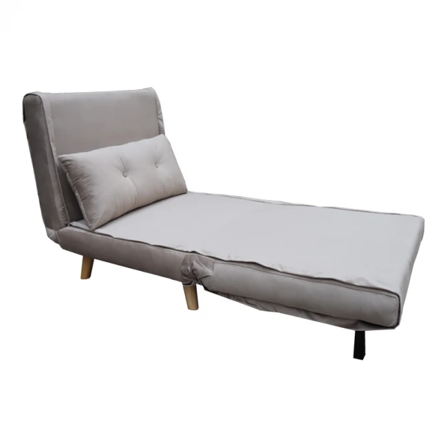 Armchair-bed Josuane I pakoworld velvet in grey beige shade 78x80x81cm