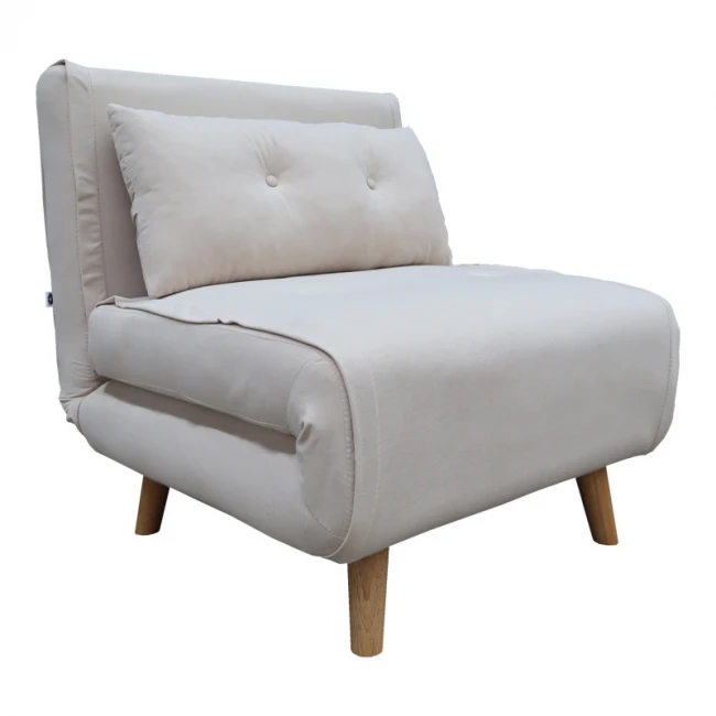 Armchair-bed Josuane pakoworld cream velvet and wooden leg in natural shade 78x80x81cm
