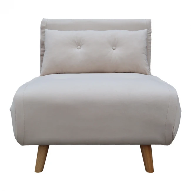 Armchair-bed Josuane pakoworld cream velvet and wooden leg in natural shade 78x80x81cm