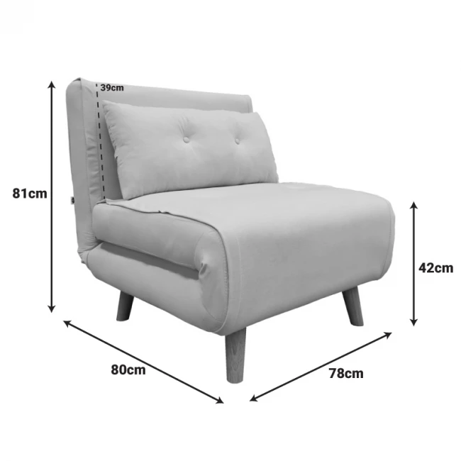 Armchair-bed Josuane pakoworld cream velvet and wooden leg in natural shade 78x80x81cm