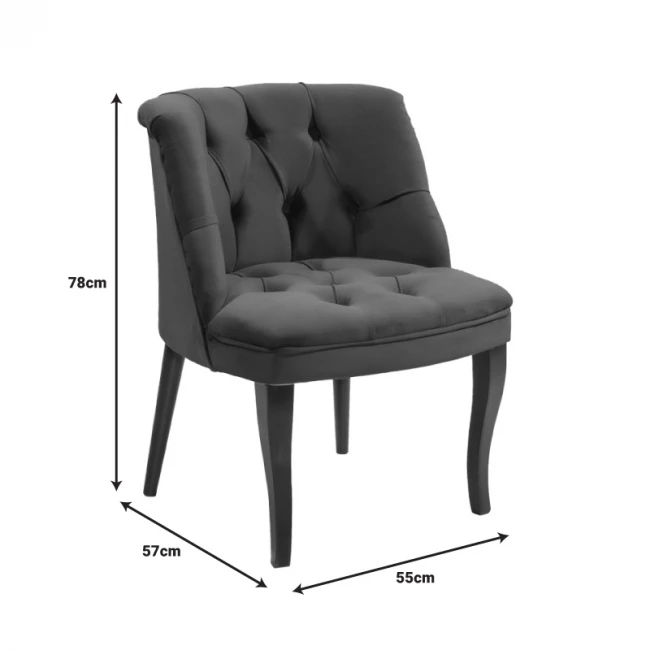 Πολυθρόνα Loreta pakoworld βελούδο ανθρακί με μαύρα πόδια 55x57x78εκ