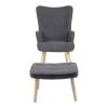 Armchair with footstool Melisia pakoworld fabric dark grey-natural color wooden leg 59x67x94cm