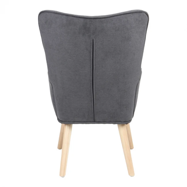 Armchair with footstool Melisia pakoworld fabric dark grey-natural color wooden leg 59x67x94cm