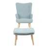 Armchair with footstool Melisia pakoworld mint green fabric -natural color wooden leg 59x67x94cm