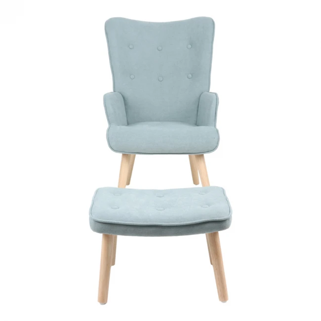 Armchair with footstool Melisia pakoworld mint green fabric -natural color wooden leg 59x67x94cm