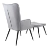 Armchair with footstool Siella pakoworld grey velvet-black metal leg 59x67x94cm