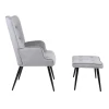 Armchair with footstool Siella pakoworld grey velvet-black metal leg 59x67x94cm