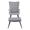 Armchair with footstool Siella pakoworld grey velvet-black metal leg 59x67x94cm