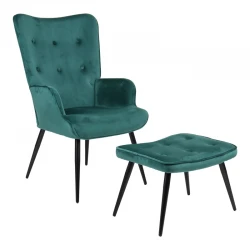 Armchair with footstool Siella pakoworld dark green velvet-black metal leg 59x67x94cm