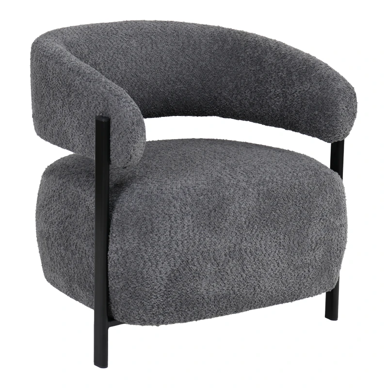 Melita armchair pakoworld grey boucle with black metal leg 68.5x65x69cm