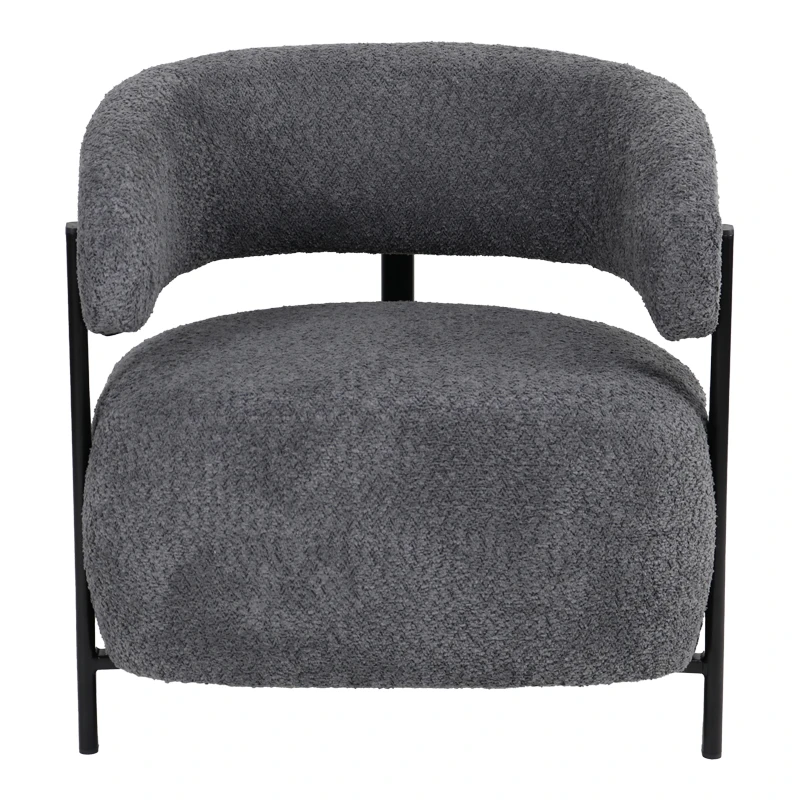 Melita armchair pakoworld grey boucle with black metal leg 68.5x65x69cm