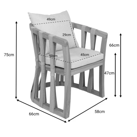Armchair Morani pakoworld teak wood skeleton and fabric in natural shade 58x66x75cm
