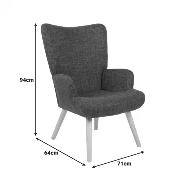 Armchair Gerlina pakoworld dark grey fabric and legs in natural color 71x64x94cm