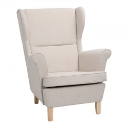 Πολυθρόνα - μπερζέρα Malei pakoworld ύφασμα σε κρεμ απόχρωση-ξύλινα πόδια 85x93x100εκ