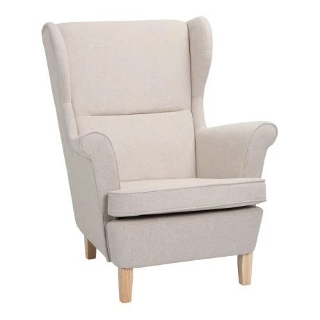 Armchair - bergère Malei pakoworld cream fabric-wooden legs 85x93x100cm