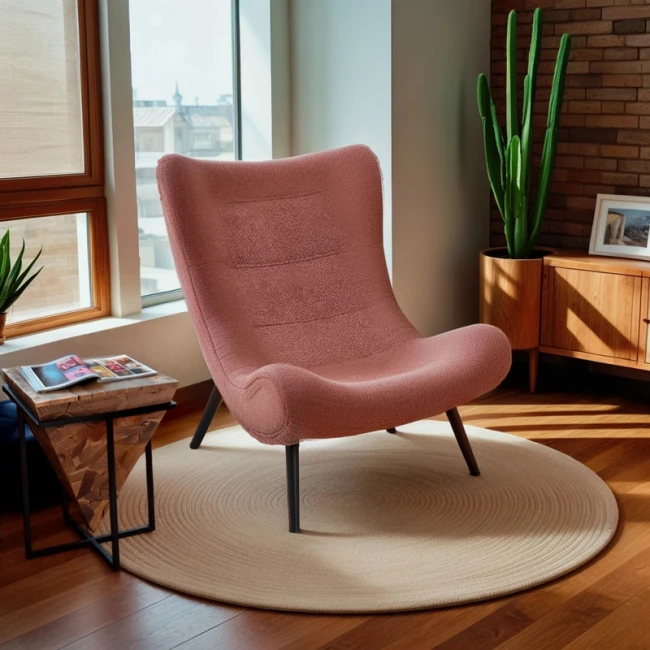 Silla pakoworld boucle fabric armchair in dusty pink 97x80x100cm