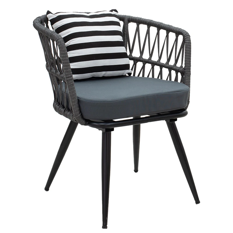 Naoki pakoworld armchair metal black-pe gray-cushion blackwhite