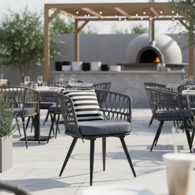 Naoki pakoworld armchair metal black-pe gray-cushion black/white