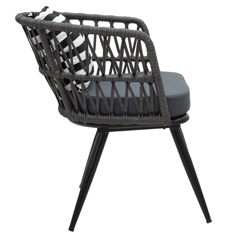 Naoki pakoworld armchair metal black-pe gray-cushion blackwhite