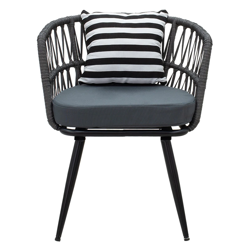 Naoki pakoworld armchair metal black-pe gray-cushion blackwhite